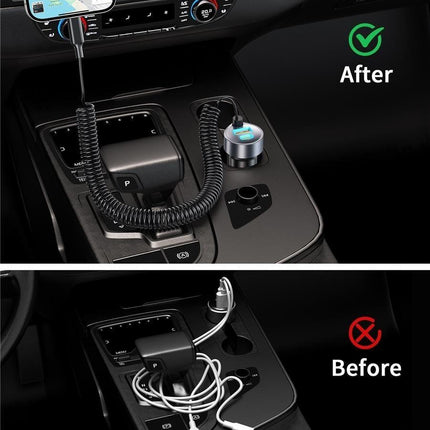 CHOETECH TC0030 65W 3-Port Fast Car Charger with 3.3ft Type-C Stretchable Cable.