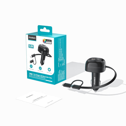 CHOETECH TC0036 PD45W USB-C+USB-A car charger with C+L Interface.