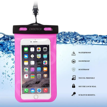 CHOETECH WPC007-PK Universal WaterProof Cell Phone Pouch bag up to 8-inch (Pink).