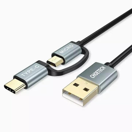 CHOETECH XAC-0012-102BK 2-in-1 USB Type C+Micro USB Cable 1.2m Charge & Sync for Samsung Phones.