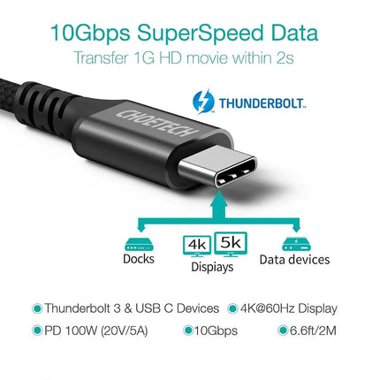 CHOETECH XCC-1027 USB-C M to M PD100W 5 Cable 2M.
