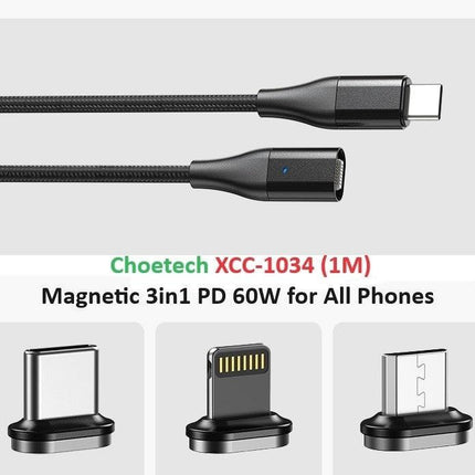 CHOETECH XCC-1034 60W C to C 1M Cable with 3 Replaceable Connecter.