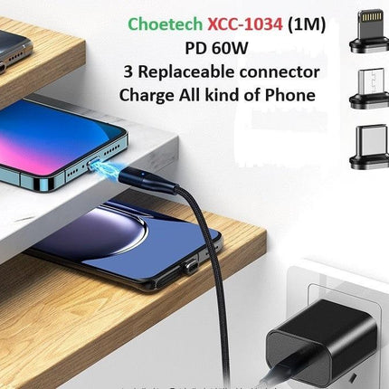 CHOETECH XCC-1034 60W C to C 1M Cable with 3 Replaceable Connecter.