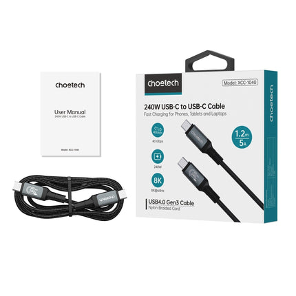 CHOETECH XCC-1042 Gen3.0 USB4.0 with 8K @ 60hz Video & Audio 240W USB-C to C Braided Cable 2M.