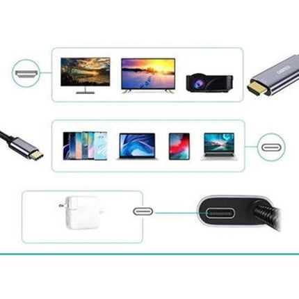 CHOETECH XCH-M180-GY-V2 Unidirectional Adapter USB-C (male) to HDMI 4K 60Hz (male) + PD100W Power Delivery 1.8M.