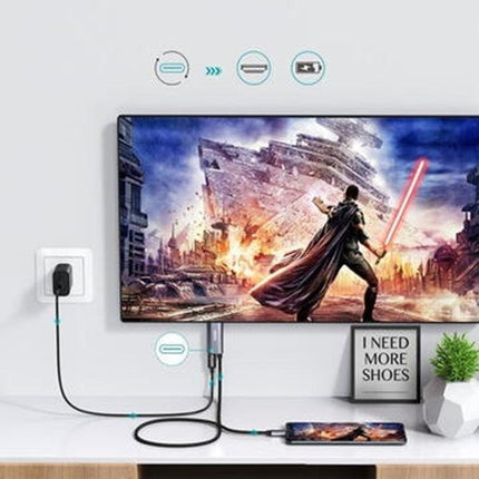 CHOETECH XCH-M180-GY-V2 Unidirectional Adapter USB-C (male) to HDMI 4K 60Hz (male) + PD100W Power Delivery 1.8M.