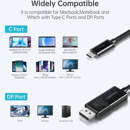 CHOETECH XCP-1803 USB-C To DisplayPort Cable 8K@30Hz 1.8M Two-Way.