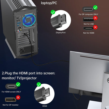 CHOETECH XDH01 4K 60Hz DisplayPort Male to HDMI Male Braided Cable 2M.