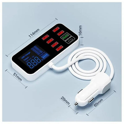 8-Port PD+QC3.0 Car Charger with LED Display.