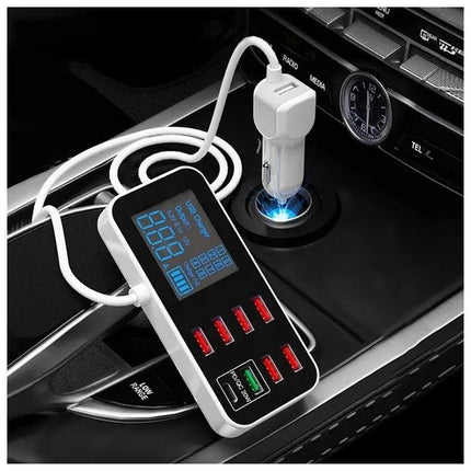 8-Port PD+QC3.0 Car Charger with LED Display.