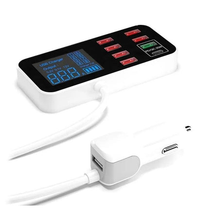 8-Port PD+QC3.0 Car Charger with LED Display.