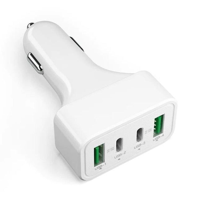 4-Port Car Charger (2 Ports PD + 2 Ports QC3.0 ) White.