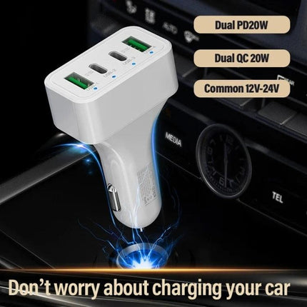 4-Port Car Charger (2 Ports PD + 2 Ports QC3.0 ) White.