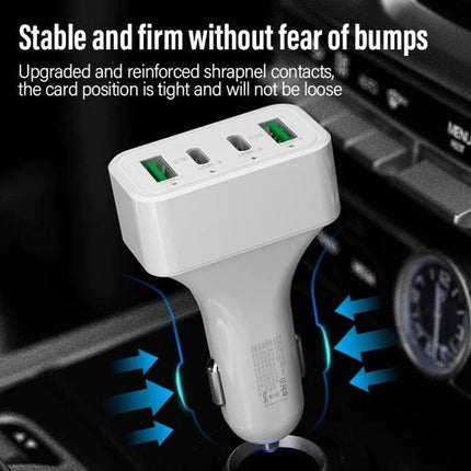 4-Port Car Charger (2 Ports PD + 2 Ports QC3.0 ) White.