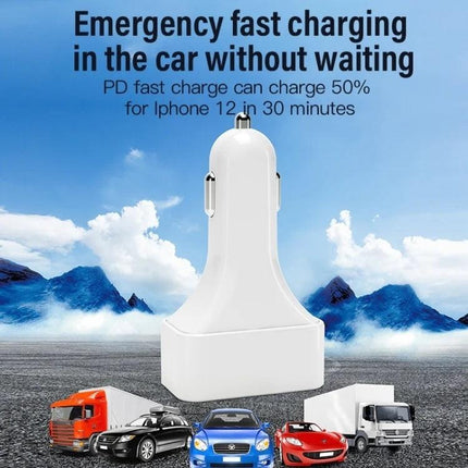 4-Port Car Charger (2 Ports PD + 2 Ports QC3.0 ) White.