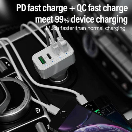 4-Port Car Charger (2 Ports PD + 2 Ports QC3.0 ) White.