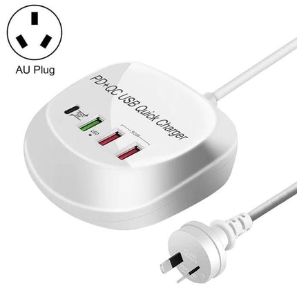 4-Port PD+QC3.0 Charger 40W with AU AC Adapter.