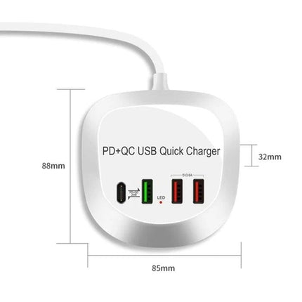 4-Port PD+QC3.0 Charger 40W with AU AC Adapter.