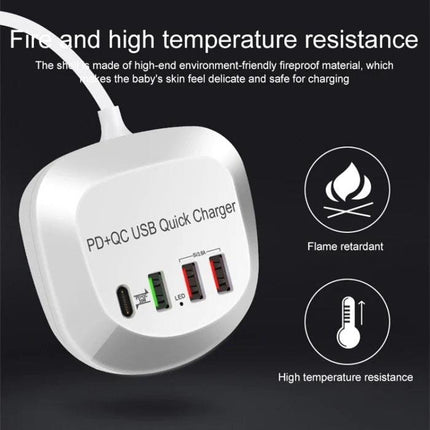 4-Port PD+QC3.0 Charger 40W with AU AC Adapter.