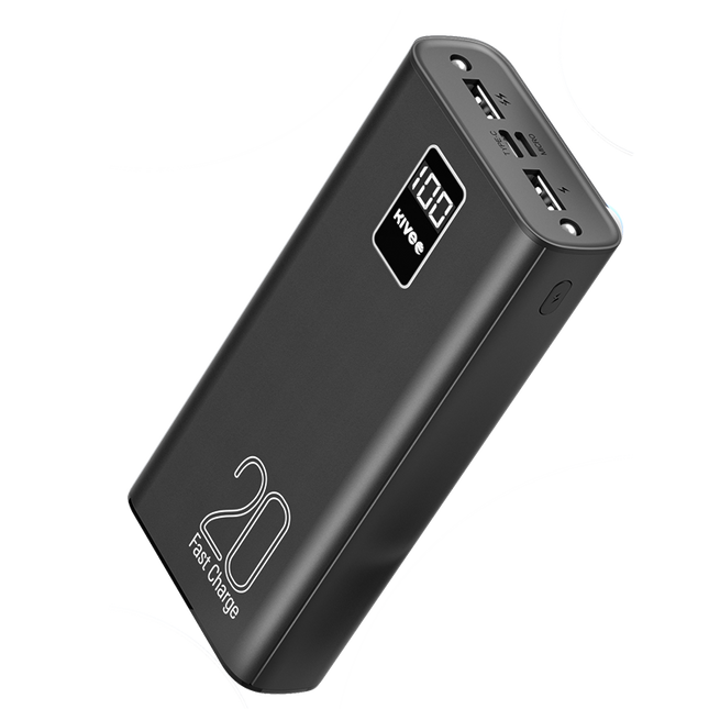 KIVEE PT23 20000mAh Power Bank with Digital Display Black.
