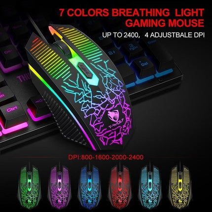 T-Wolf TF400 4-pcs Rainbow Keyboard/Mouse/Headphone/Mouse Pad Kit Set.
