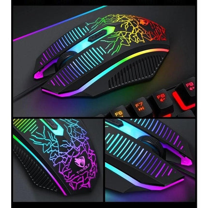T-Wolf TF400 4-pcs Rainbow Keyboard/Mouse/Headphone/Mouse Pad Kit Set.
