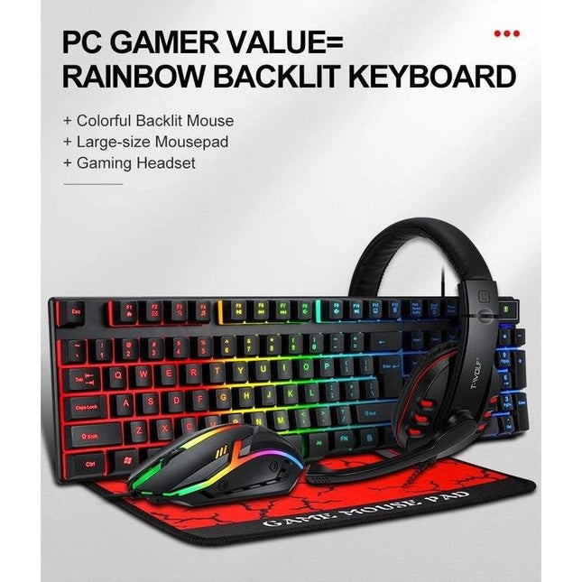 T-Wolf TF800 RGB 4-pcs Gaming Keyboard/Mouse/Headphone/Mouse Pad Kit Set.