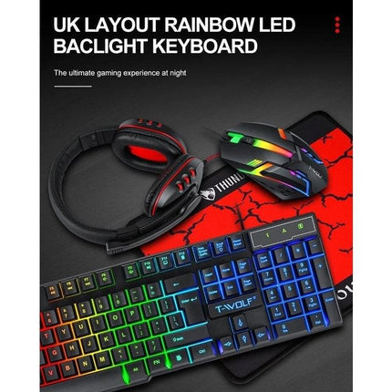 T-Wolf TF800 RGB 4-pcs Gaming Keyboard/Mouse/Headphone/Mouse Pad Kit Set.