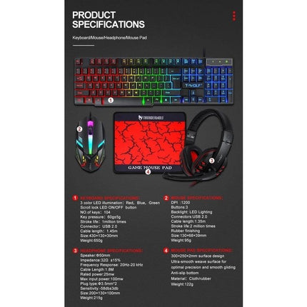 T-Wolf TF800 RGB 4-pcs Gaming Keyboard/Mouse/Headphone/Mouse Pad Kit Set.
