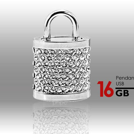 16GB Crystal Lock Pendant USB Flash Drive Pen Stick Memory (Silver).