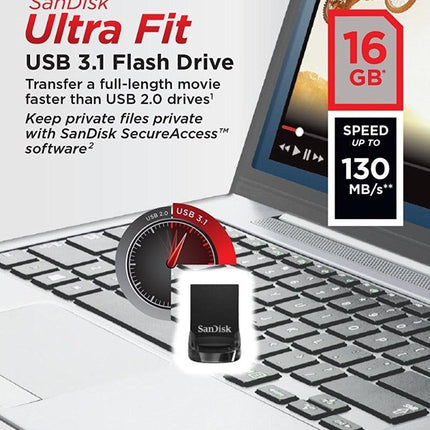 SANDISK 16GB CZ430 ULTRA FIT USB 3.1 (SDCZ430-016G).