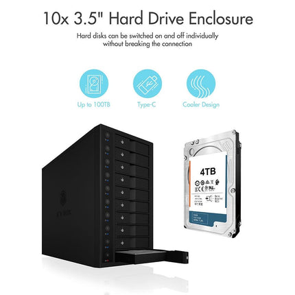 ICY BOX IB-3810-C31 SINGLE enclosure for 10x HDD with USB 3.1 (Gen 2) Type-C or Type-A interface.