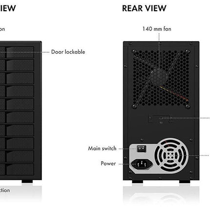ICY BOX IB-3810-C31 SINGLE enclosure for 10x HDD with USB 3.1 (Gen 2) Type-C or Type-A interface.