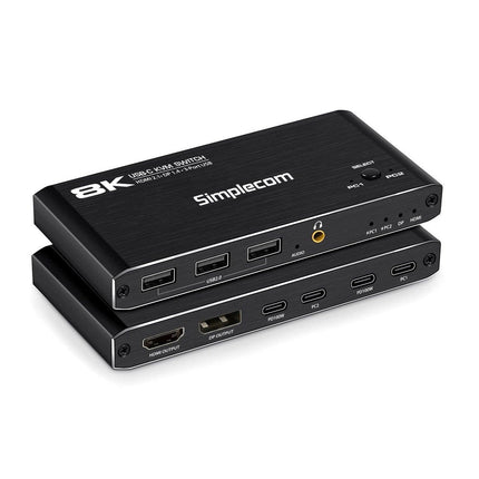 Simplecom KM470 2-Port USB-C KVM Switch 8K Docking Station HDMI 2.1 DP for Laptop Tablet.