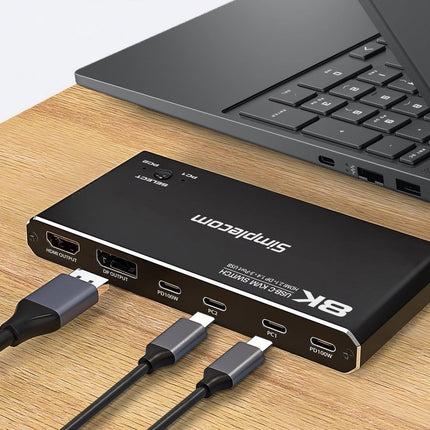 Simplecom KM470 2-Port USB-C KVM Switch 8K Docking Station HDMI 2.1 DP for Laptop Tablet.