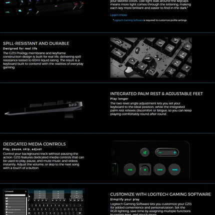 Logitech G213 Prodigy RGB Gaming Keyboard (920-008096).
