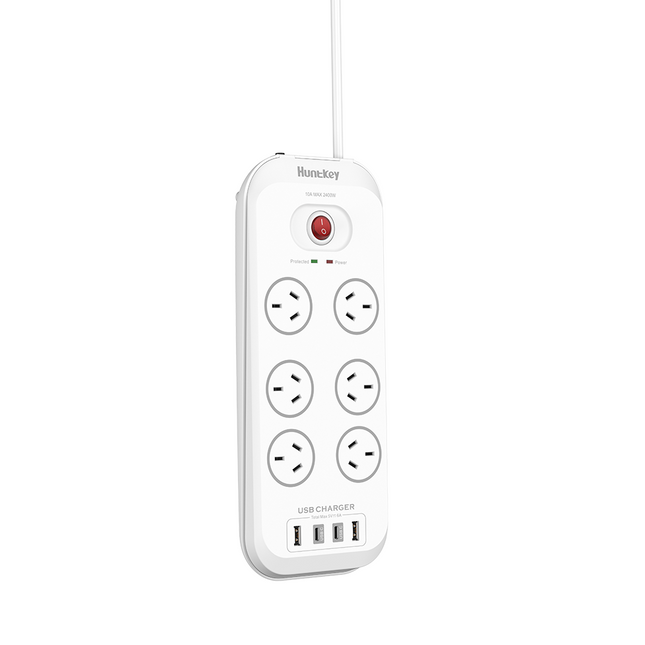 Huntkey SAC607C 6 Outlets Surge Protector Powerboard with 2x USB-A & 2x USB-C.