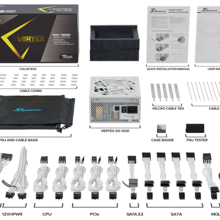 Seasonic VERTEX GX-1200 White 1200W ATX 3.0 Gold Modular PSU.