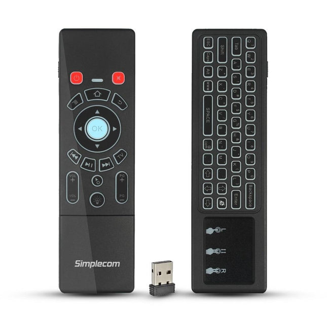 Simplecom RT250 Rechargeable 2.4GHz Wireless Remote Air Mouse Keyboard with Touch Pad and Backlight.