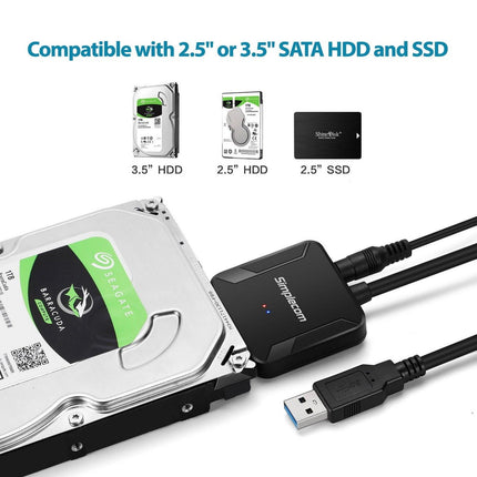 Simplecom SA236 USB 3.0 to SATA Adapter Cable Converter with Power Supply for 2.5" & 3.5" HDD SSD.