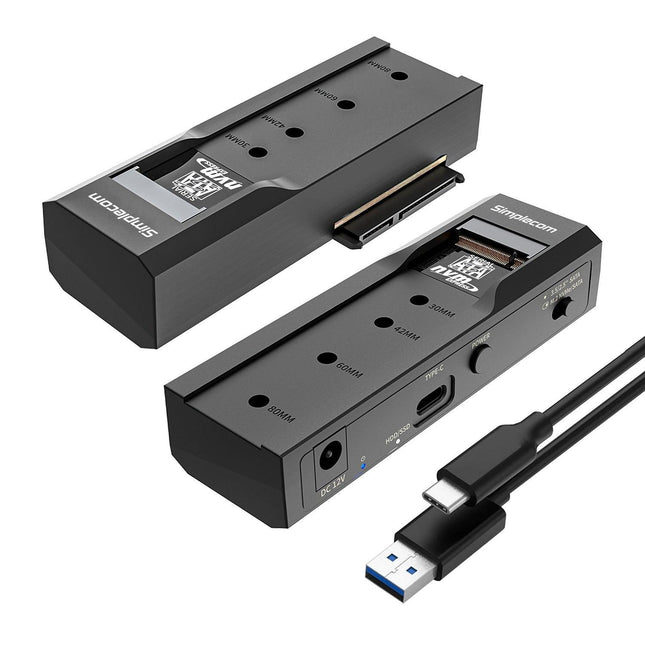 Simplecom SA536 USB to M.2 and SATA 2-IN-1 Adapter for 2.5"/3.5" HDD & NVMe/SATA M.2 SSD with Power Supply USB 3.2 Gen2 10Gbps.