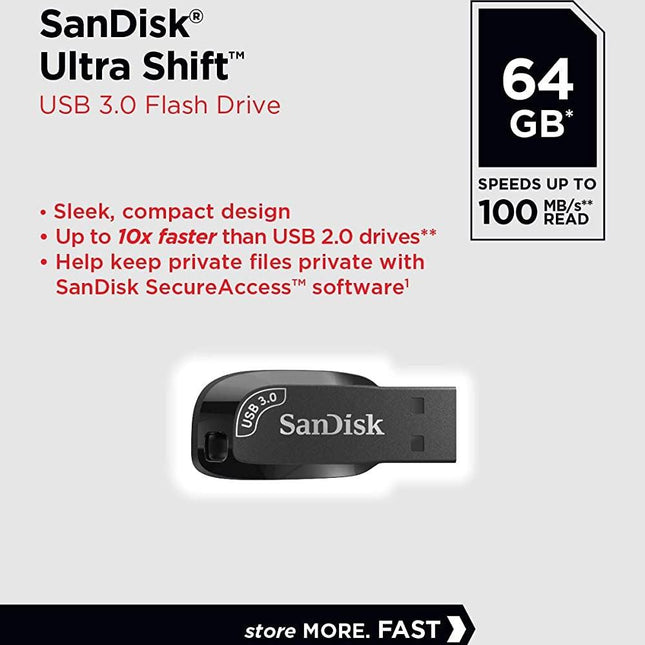 SanDisk  64GB Ultra Shift  USB 3.0 Flash Drive SDCZ410-064G-G46.