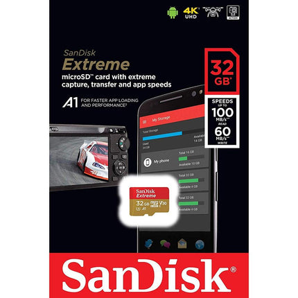SANDISK SDSQXAF-032G-GN6MN 32GB MICRO SDHC EXTREME A1 V30, UHS-I/ U3, 100MB/s ,NO  SD ADAPTER.