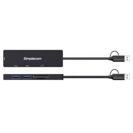 Simplecom CH365C SuperSpeed 3-Port USB Hub with SD MicroSD Card Reader USB-A and USB-C Dual Connector.