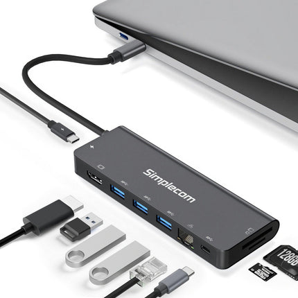 Simplecom CHT590 USB-C SuperSpeed 9-in-1 Multiport Docking Station HDMI 2.0.