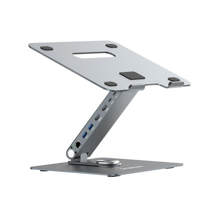 Simplecom CHT660 Adjustable Aluminium Laptop Stand with 6-Port USB-C Docking Station Dual 4K HDMI Display.