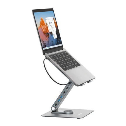Simplecom CHT660 Adjustable Aluminium Laptop Stand with 6-Port USB-C Docking Station Dual 4K HDMI Display.