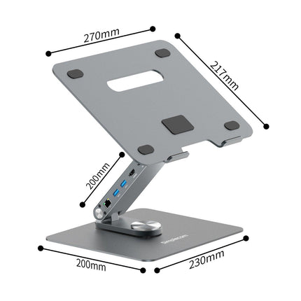 Simplecom CHT660 Adjustable Aluminium Laptop Stand with 6-Port USB-C Docking Station Dual 4K HDMI Display.