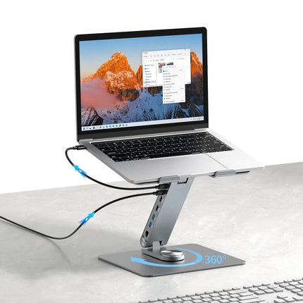 Simplecom CHT660 Adjustable Aluminium Laptop Stand with 6-Port USB-C Docking Station Dual 4K HDMI Display.