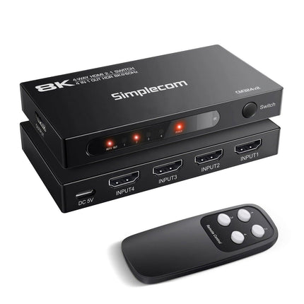 Simplecom CM324v2 4-Port HDMI 2.1 Switch with Remote 4 IN 1 OUT Splitter HDCP 2.3 8K@60Hz.